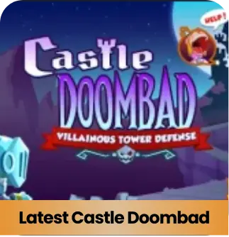 Castle Doombad official game logo featuring cartoon villain tower design with bold stylized title text for Android tower defense game