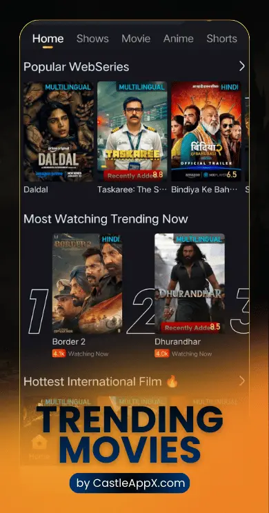 Castle App Screenshot for Trending Movies