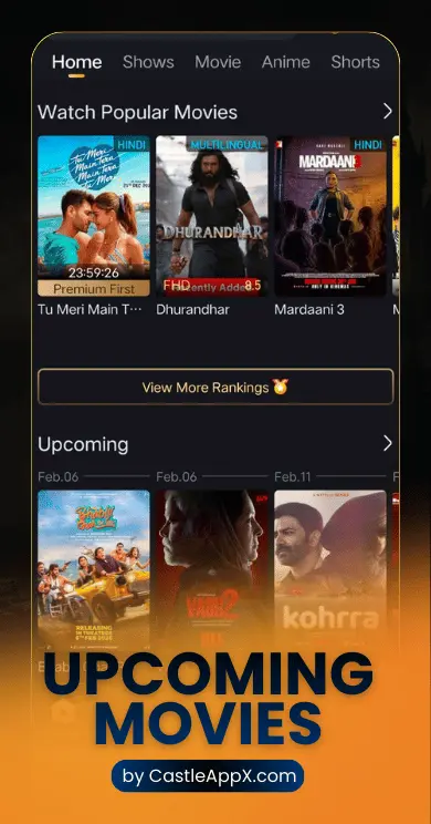 Castle App Screenshot for Upcoming Movies